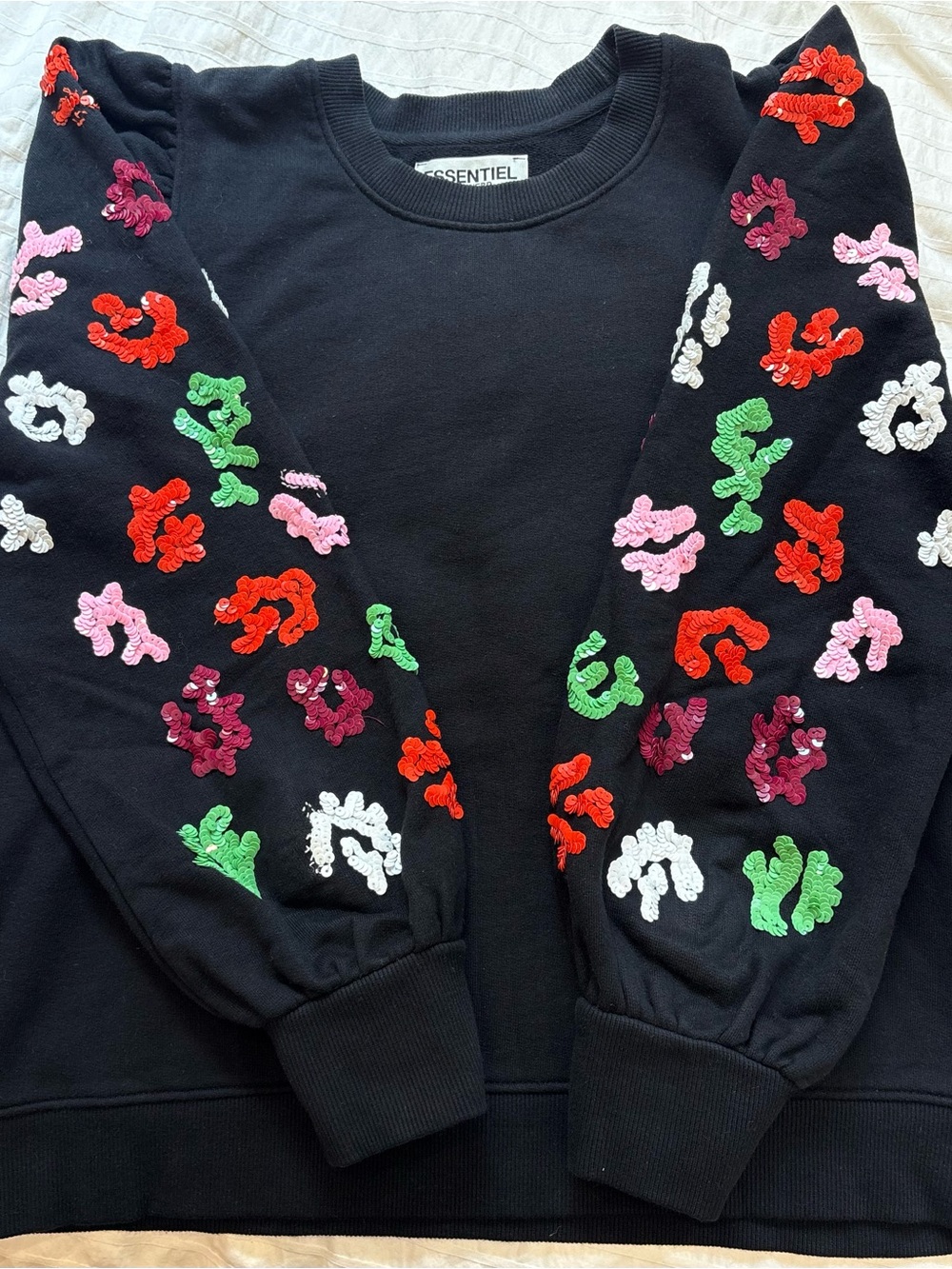 Essential Antwerp Black Sweatshirt with Colorful Embroidered Floral Sleeves - Picture 9 of 11